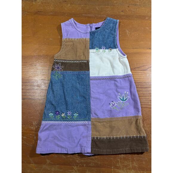 Sonoma Life + Style Girls Dress 3T Patchwork Corduroy Denim Embroidered Floral - Picture 1 of 3